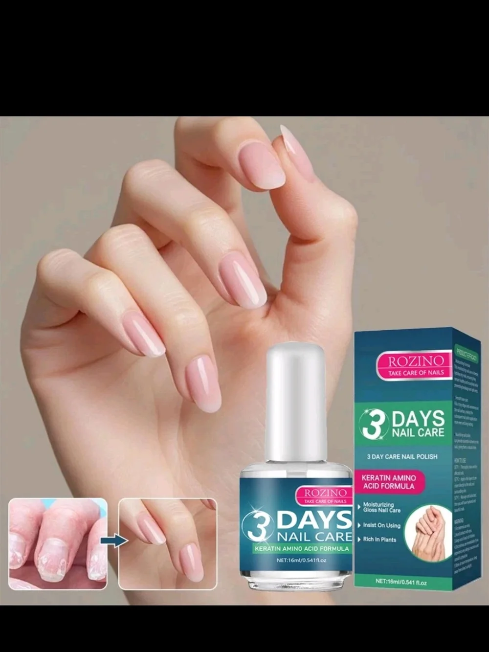 Rozino 3 Days Nail Care Keratin Treatment - Translucent Glossy Finish